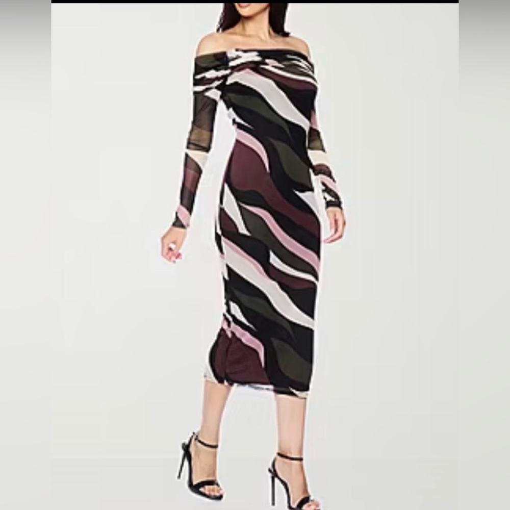 Premier Amour Women's Off-the/Shoulder Dress Black Multi Color Size 14 NWT NEW